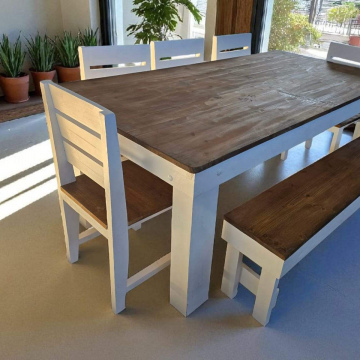 10 Seater with 6x chairs + 1x bench (White & Brown)